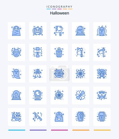 Téléchargez les illustrations : Creative Halloween 25 Blue icon pack  Such As scary. halloween. bloody knife. face. rip - en licence libre de droit