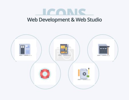 Ilustración de Web Development And Web Studio Flat Icon Pack 5 Icon Design. web. wire. feedback. ui. interface - Imagen libre de derechos