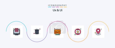 Illustration for Ux And Ui Line Filled Flat 5 Icon Pack Including location. recommend. article. rating. evaluation - Royalty Free Image
