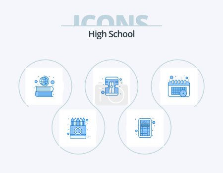 Téléchargez les illustrations : High School Blue Icon Pack 5 Icon Design. schedule. tool. education. sharpener. globe - en licence libre de droit