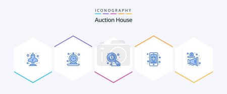 Illustration for Auction 25 Blue icon pack including property. auction. retro. online sale. search - Royalty Free Image