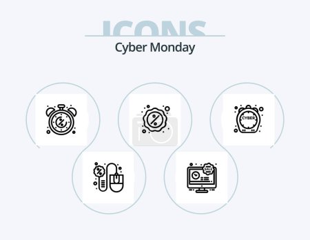 Ilustración de Cyber Monday Line Icon Pack 5 Icon Design. offer. heart. calendar. discount. sign - Imagen libre de derechos