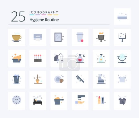 Ilustración de Hygiene Routine 25 Flat Color icon pack including bowl. dustpan. mirror. broom. soup - Imagen libre de derechos