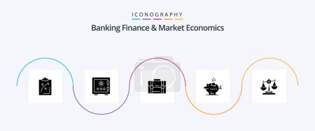 Ilustración de Banking Finance And Market Economics Glyph 5 Icon Pack Including documents. business. box. briefcase. safety - Imagen libre de derechos