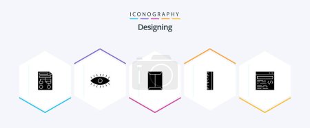 Téléchargez les illustrations : Designing 25 Glyph icon pack including web. design. design. scale. closet - en licence libre de droit