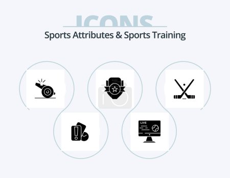 Illustration for Sports Atributes And Sports Training Glyph Icon Pack 5 Icon Design. sport. emblem. stream. club. whistle - Royalty Free Image