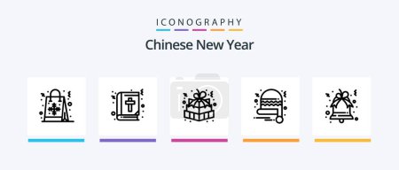 Téléchargez les illustrations : Chinese New Year Line 5 Icon Pack Including new. chinese. lamp. year. new. Creative Icons Design - en licence libre de droit