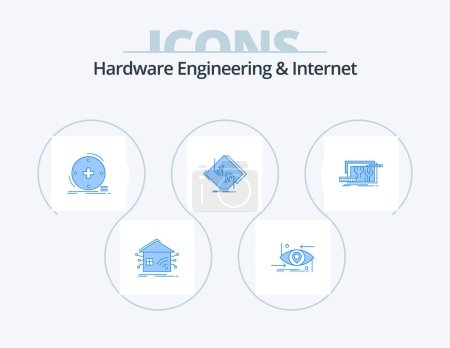 Illustration for Hardware Engineering And Internet Blue Icon Pack 5 Icon Design. circuit. board. science. telemedicine. health - Royalty Free Image
