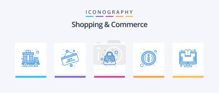 Ilustración de Shopping And Commerce Blue 5 Icon Pack Including online. info. board. button. shoulder bag. Creative Icons Design - Imagen libre de derechos