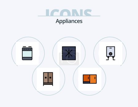 Ilustración de Appliances Line Filled Icon Pack 5 Icon Design. interior. house. washing. furniture. oven - Imagen libre de derechos