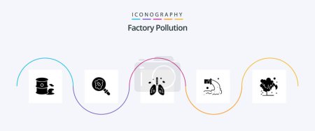 Ilustración de Factory Pollution Glyph 5 Icon Pack Including energy. sewage. cancer. radioactive. pipe - Imagen libre de derechos