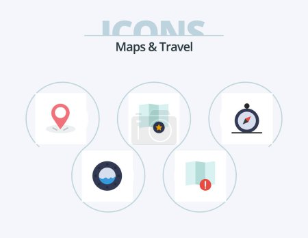 Téléchargez les illustrations : Maps and Travel Flat Icon Pack 5 Icon Design. . . pin. navigation. browse - en licence libre de droit