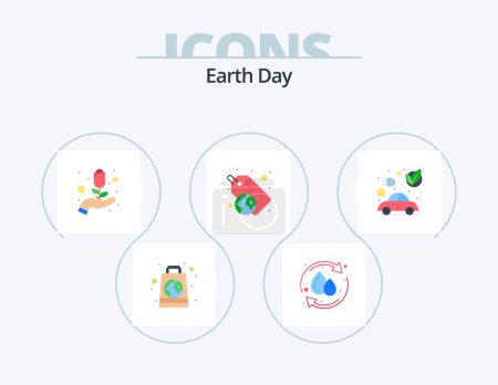 Illustration for Earth Day Flat Icon Pack 5 Icon Design. electric. tag. care. recycle. green - Royalty Free Image