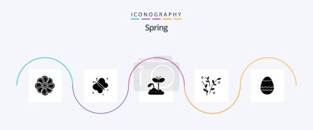 Ilustración de Spring Glyph 5 Icon Pack Including egg. spring. growth. plant. leaf - Imagen libre de derechos