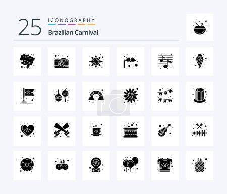 Illustration for Brazilian Carnival 25 Solid Glyph icon pack including night. song. light. music. costume - Royalty Free Image