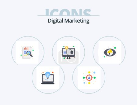 Illustration for Digital Marketing Flat Icon Pack 5 Icon Design. . marketing. chart. eye. per - Royalty Free Image