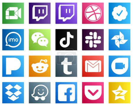 Ilustración de Complete Social Media Icon Pack 20 icons such as slack. china. video. video and tiktok icons. High quality and minimalist - Imagen libre de derechos