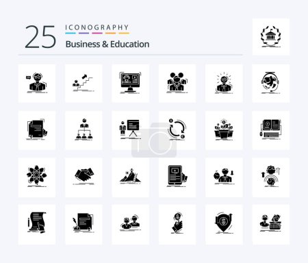 Illustration for Business And Education 25 Solid Glyph icon pack including business. team. leader. education. media - Royalty Free Image