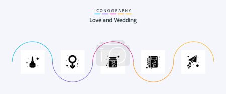 Illustration for Wedding Glyph 5 Icon Pack Including love message. romance. heart. love. book - Royalty Free Image