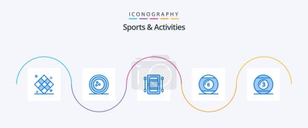 Téléchargez les illustrations : Sports and Activities Blue 5 Icon Pack Including line-icon. ball. skittles. kayak. boat - en licence libre de droit