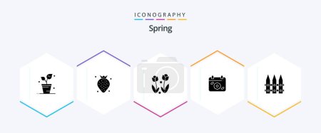 Téléchargez les illustrations : Spring 25 Glyph icon pack including fence. date. flora. flower. spring - en licence libre de droit