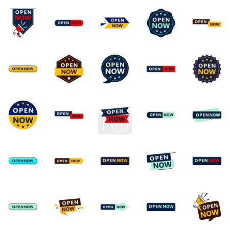 Téléchargez les illustrations : Open Now A pack of 25 banners for different designs - en licence libre de droit