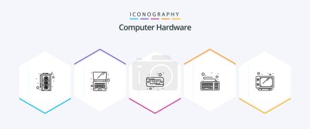 Téléchargez les illustrations : Computer Hardware 25 Line icon pack including . sketch. hard disk. pen. hardware - en licence libre de droit