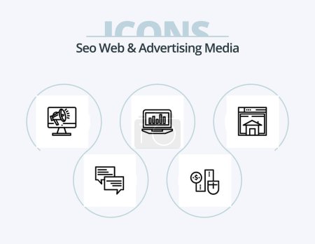 Téléchargez les illustrations : Seo Web And Advertising Media Line Icon Pack 5 Icon Design. layout. sell. ok. home. design - en licence libre de droit