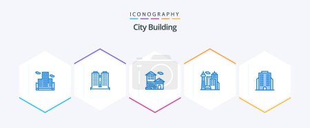 Ilustración de City Building 25 Blue icon pack including corporation. building. bank account. palace. building - Imagen libre de derechos
