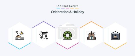 Illustration for Celebration and Holiday 25 FilledLine icon pack including wedding. event. celebration. church. shape - Royalty Free Image