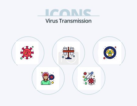 Téléchargez les illustrations : Virus Transmission Line Filled Icon Pack 5 Icon Design. paper. vaccine. education. syring. coronavirus - en licence libre de droit