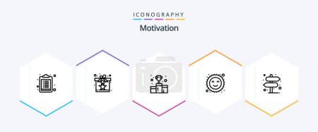 Illustration for Motivation 25 Line icon pack including location. happy. award. happiness. number - Royalty Free Image