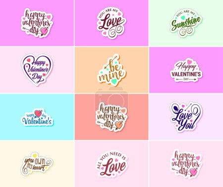 Ilustración de Love is in the Air: Valentine's Day Typography and Graphic Design Stickers - Imagen libre de derechos