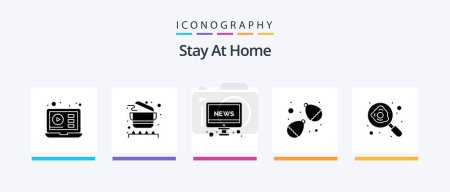 Illustration for Stay At Home Glyph 5 Icon Pack Including pan. egg. television. cooking. water balloon event. Creative Icons Design - Royalty Free Image