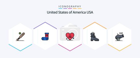 Illustration for Usa 25 FilledLine icon pack including cannon. american. gift. boot. usa - Royalty Free Image