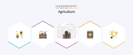 Illustration for Agriculture 25 Flat icon pack including bee. plant. farming. fertilizer. silo - Royalty Free Image