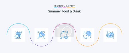 Illustration for Summer Food and Drink Blue 5 Icon Pack Including steak. bbq. food. healthy. food - Royalty Free Image