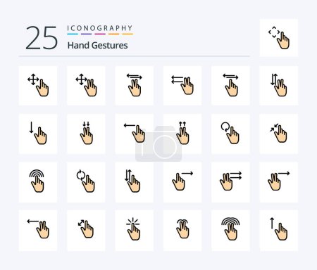 Ilustración de Hand Gestures 25 Line Filled icon pack including two. finger. gesture. right. hand - Imagen libre de derechos