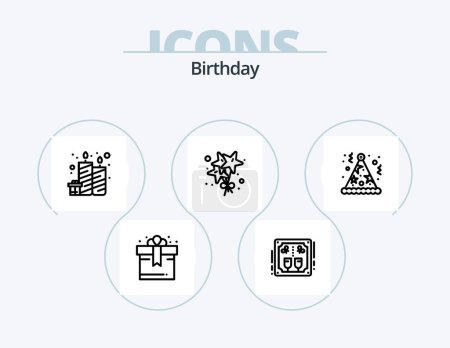 Téléchargez les illustrations : Birthday Line Icon Pack 5 Icon Design. celebrate. drinks. cake. cheers. alcoholic - en licence libre de droit