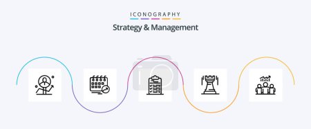 Téléchargez les illustrations : Strategy And Management Line 5 Icon Pack Including strategy. castle. schedule. file. task - en licence libre de droit