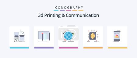 Illustration for 3d Printing And Communication Flat 5 Icon Pack Including rapid. object. lab. web. internet. Creative Icons Design - Royalty Free Image