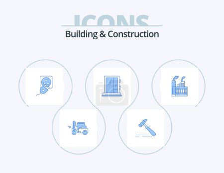 Téléchargez les illustrations : Building And Construction Blue Icon Pack 5 Icon Design. construction. window. carpenter. door. cord - en licence libre de droit