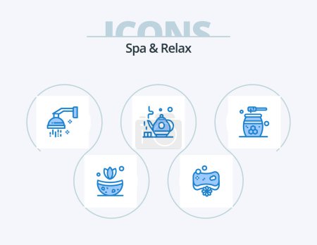 Ilustración de Spa And Relax Blue Icon Pack 5 Icon Design. grooming. beauty. beauty. green tea. tea - Imagen libre de derechos