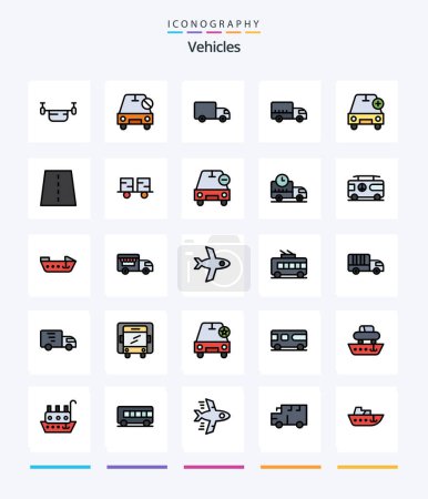 Téléchargez les illustrations : Creative Vehicles 25 Line FIlled icon pack  Such As plus. car. off. add. transport - en licence libre de droit