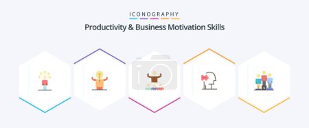 Illustration for Productivity And Business Motivation Skills 25 Flat icon pack including solutions. psychology. potential. psychiatry. mentorship - Royalty Free Image