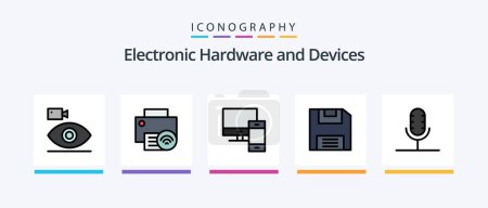 Illustration for Devices Line Filled 5 Icon Pack Including audio. hardware. call. gadget. connected. Creative Icons Design - Royalty Free Image