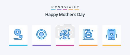 Illustration for Happy Mothers Day Blue 5 Icon Pack Including mother. love. nature. phone. mom. Creative Icons Design - Royalty Free Image