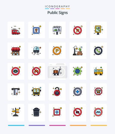 Ilustración de Creative Public Signs 25 Line FIlled icon pack  Such As public. phone. billboard. information. sign - Imagen libre de derechos