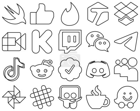 Illustration for 20 High-Quality Black Outline Social Media Icons such as tiktok. messenger. telegram and wechat icons. Fully editable and unique - Royalty Free Image