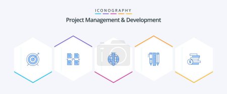 Photo for Project Management And Development 25 Blue icon pack including items. essential tools. privacy. tools. market - Royalty Free Image